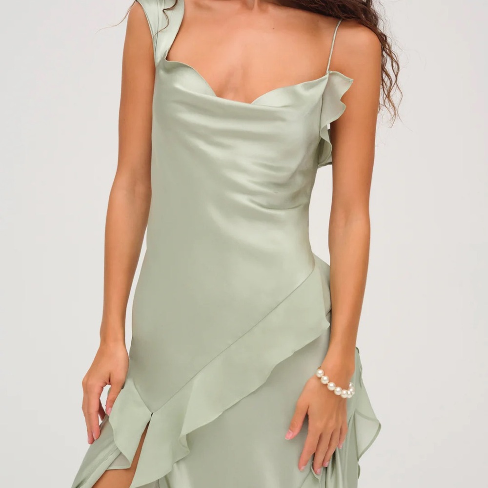 $319 NWT Sage For Love And Lemons “Sawyer” Ruffle Maxi Dress Sz Medium - Picture 2 of 16